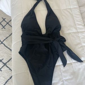 A&F: High thigh deep v black one piece